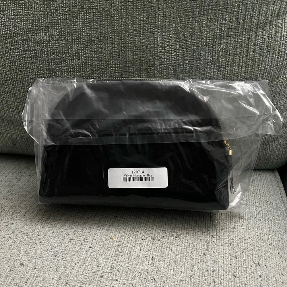 Seint Black Velvet Zip Around Monogram Make Up Cosmetic Travel Bag SEALED